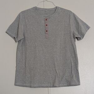 Unbranded Mens Gray Polo Tee Shirt Brown Buttons Cotton Blend Large Picnic Event